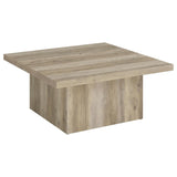Devar Square Coffee Table front view in distressed pine finish