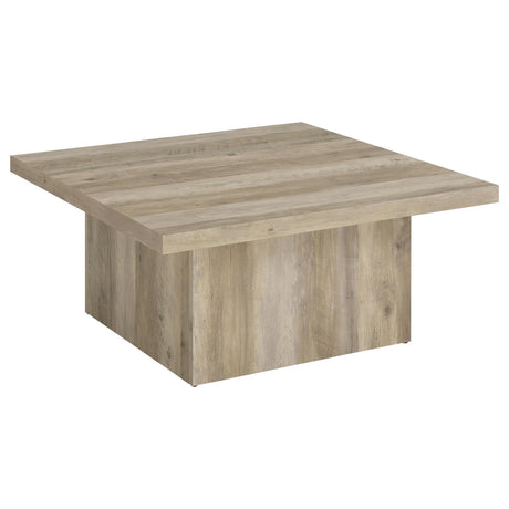 Devar Square Coffee Table front view in distressed pine finish