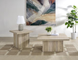 Devar 2-piece square coffee and end table set in distressed pine angled view