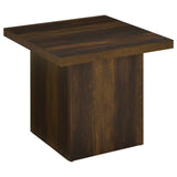 Devar Square Engineered Wood Side End Table dark pine front angle