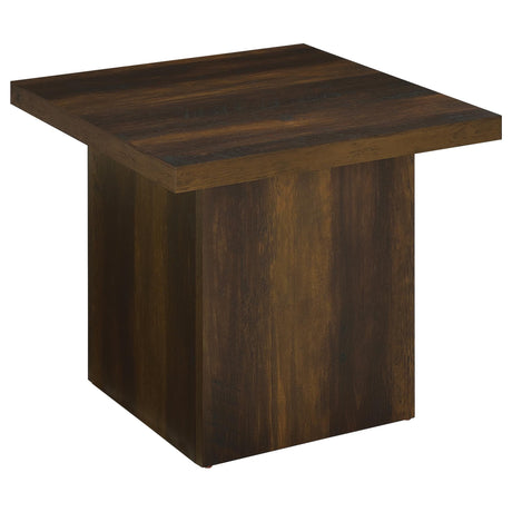 Devar Square Engineered Wood Side End Table dark pine front angle