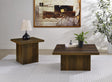 Devar 2-piece square coffee and end table set in dark pine, front view