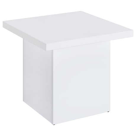 Devar Square Engineered Wood Side End Table White High Gloss front view