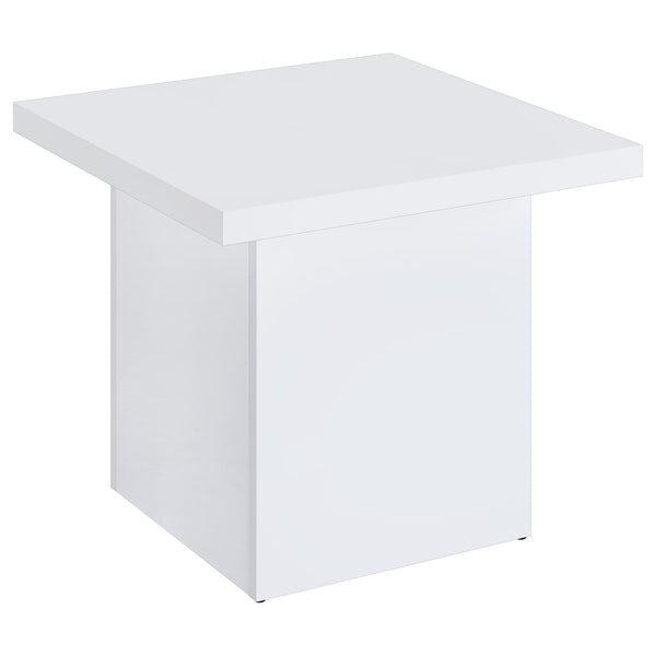 Devar Square Engineered Wood Side End Table White High Gloss front view