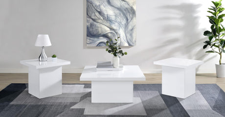 Devar 3-piece square coffee and end table set in white high gloss, front view