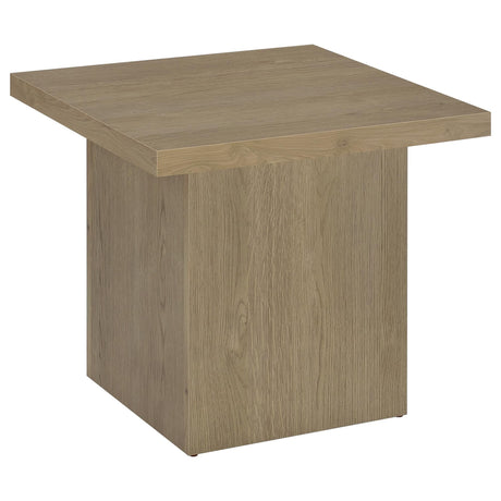 Devar Square Side End Table in latte finish, front view