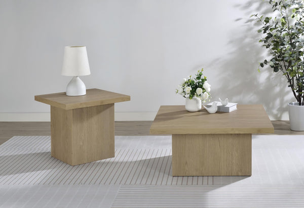 Devar 2-piece coffee and end table set in latte finish showing top view