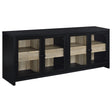 Denison 79-inch black 4-door media console angled front view