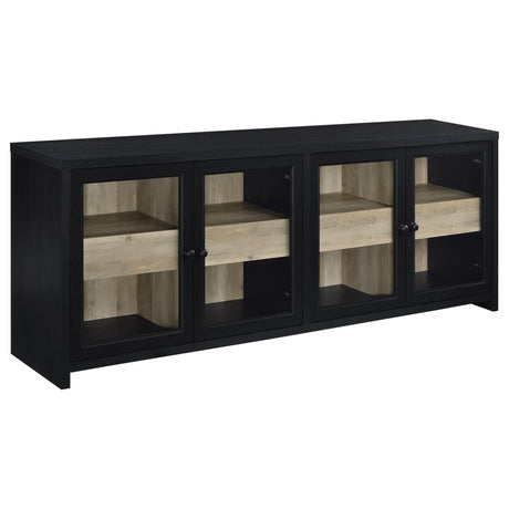 Denison 79-inch black 4-door media console angled front view