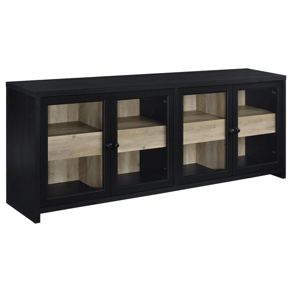 Denison 79-inch black 4-door media console angled front view