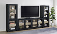 Denison 3-piece entertainment center with 79-inch TV stand, black finish, side angle