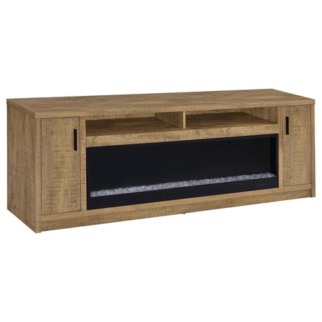 Eddy 79-inch mango TV stand with electric fireplace frontal view