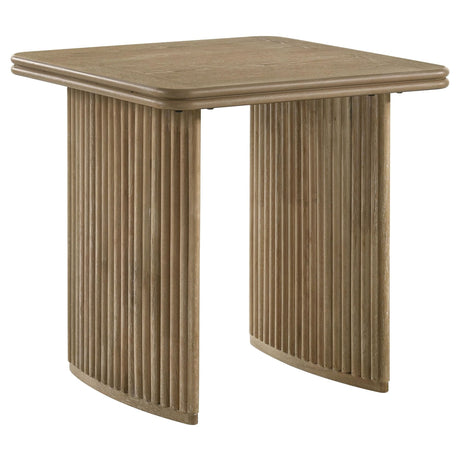 Adina square wood side end table in distressed light brown, front view