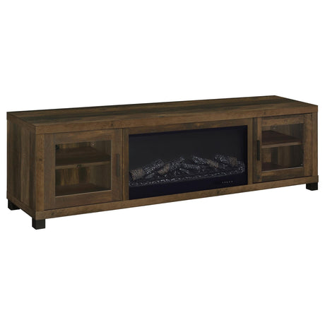 Havering 71-inch dark pine TV stand with electric fireplace media console front view