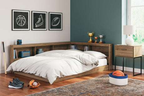 Deanlow Honey Full Bookcase Storage Bed angled view