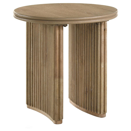 Adina Round Wood Side End Table Distressed Light Brown, front view