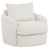 Sarco ivory corduroy upholstered swivel accent armchair front view
