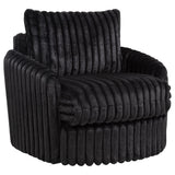 Sarco black corduroy swivel accent arm chair front angle
