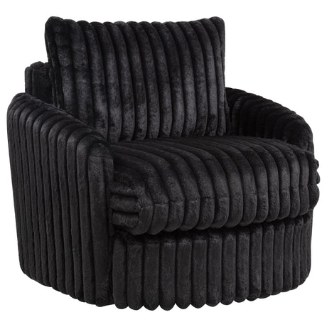 Sarco black corduroy swivel accent arm chair front angle