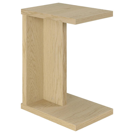 Clower C-shaped engineered wood sofa side table in light oak, front view