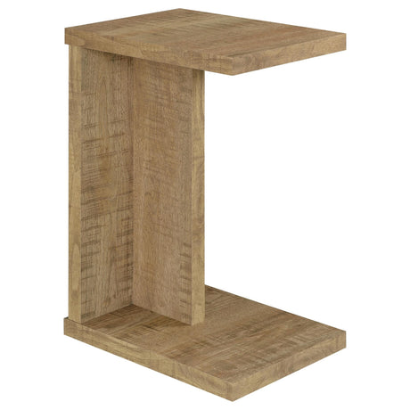 Clower mango C-shaped side table viewed from front angle