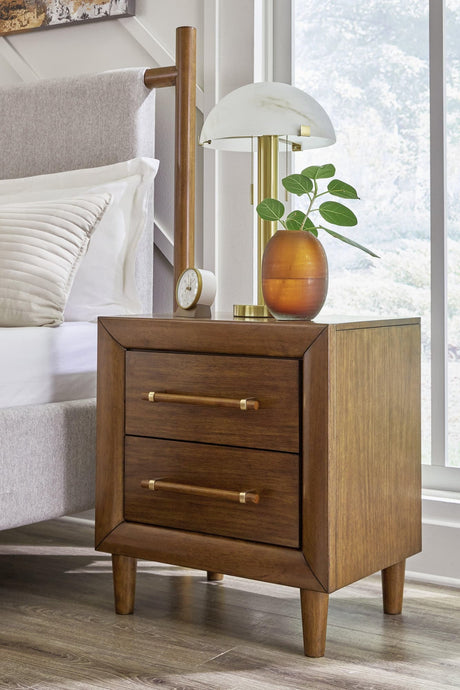 Lyncott Brown Nightstand front view with drawers