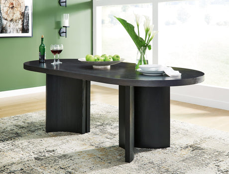 Rowanbeck Black Oval Dining Table - top angle showing oval shape