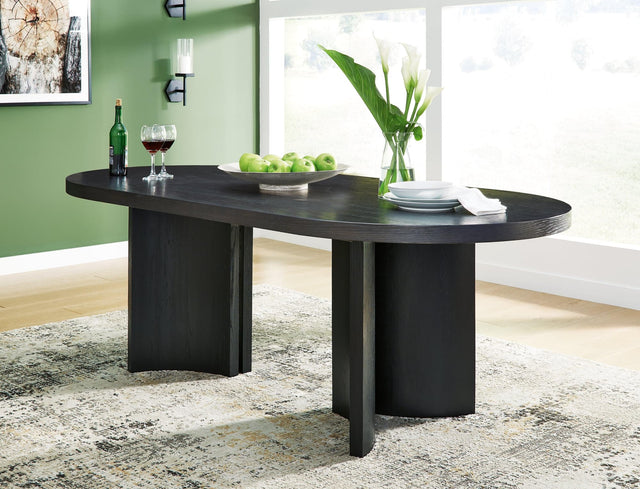 Rowanbeck Black Oval Dining Table - top angle showing oval shape