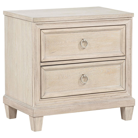 Pembroke 2-drawer nightstand in washed oak, front angle