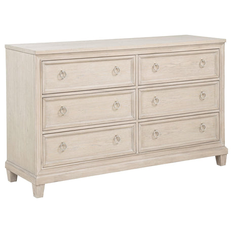 Pembroke 6-Drawer Bedroom Dresser Cabinet Washed Oak front angle