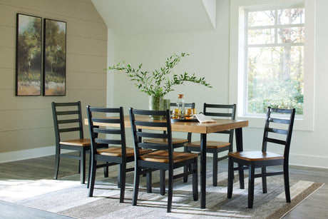 Blondon brown and black rectangular dining table with chevron inlay top