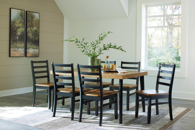 Blondon brown and black rectangular dining table with chevron inlay top