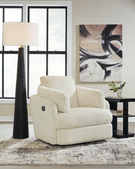 Ivory velvet swivel glider recliner front view