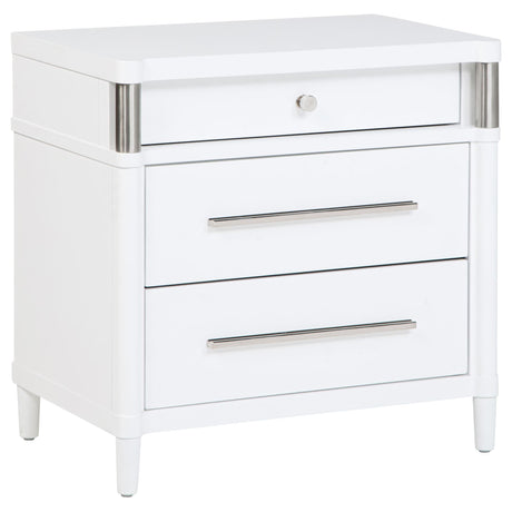 Gracemont white 3-drawer bedroom nightstand front view