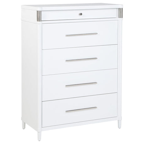 Gracemont 5-drawer white bedroom chest, front angle