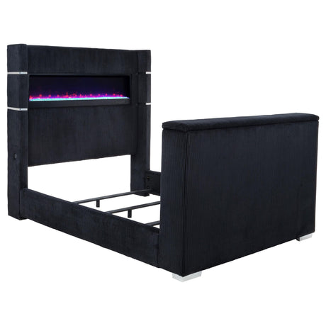 Tisdall Eastern King Bed wingback headboard side angle in black