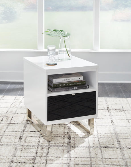 Gardoni White and Black Chairside End Table front angle
