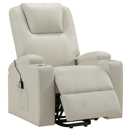 Armstrong Ivory Upholstered Power Lift Massage Recliner front view