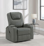 Armstrong grey upholstered power lift massage recliner front view