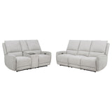Sylmar 2-piece chenille power reclining sofa set in dove grey, front angle view