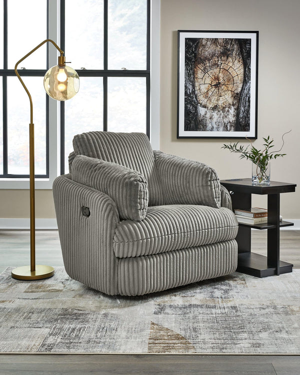 Tie-breaker Fog Velvet Swivel Glider Recliner main front view