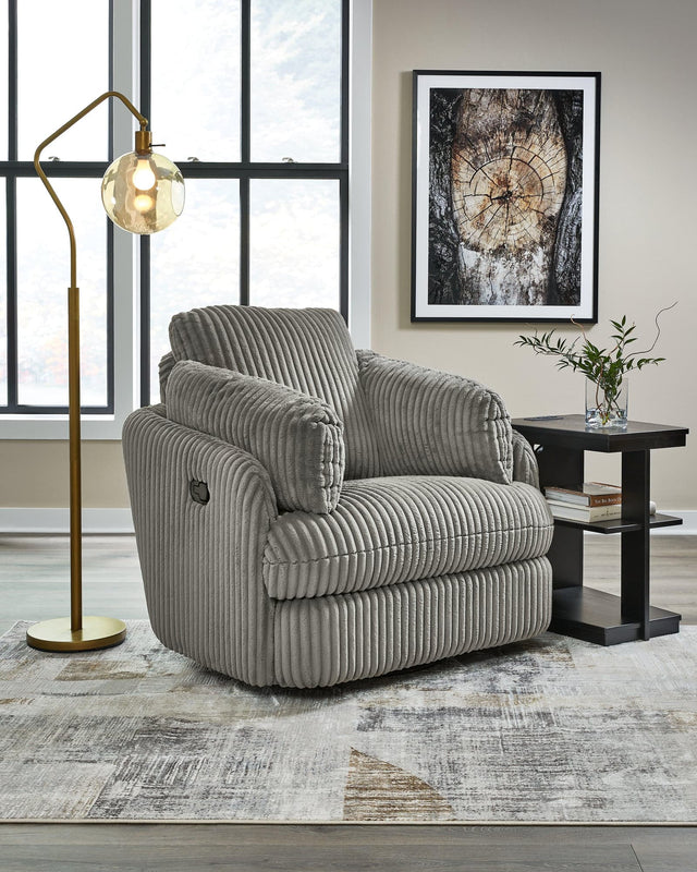Tie-breaker Fog Velvet Swivel Glider Recliner main front view