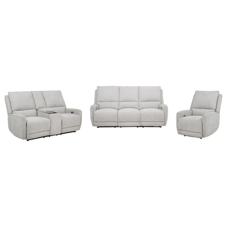 Sylmar 3-piece dove grey chenille power reclining sofa set front view