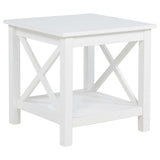 Skyview white pine wood square side end table with shelf front view