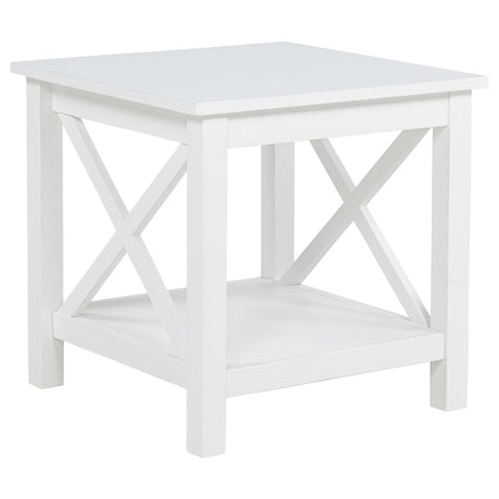 Skyview white pine wood square side end table with shelf front view