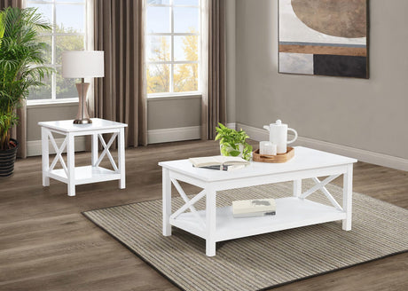 Skyview 2-piece white rectangular lift-top coffee table front angle