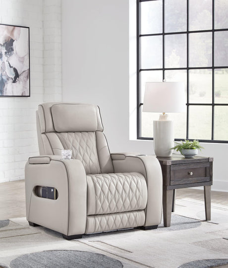 Boyington Gray Leather Power Recliner main view from front