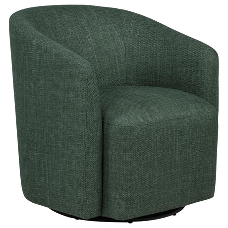 Mossbrook green fabric swivel accent chair front view