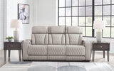 Boyington gray leather power reclining sofa front angle