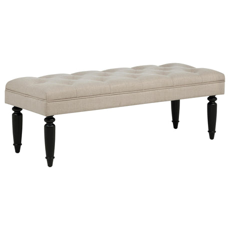 Marsha 52-inch Upholstered Entryway Accent Bench in latte fabric, front view